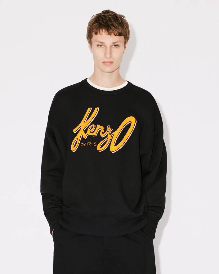 Kenzo Logo Oversized Cotton Sweatshirt In Black