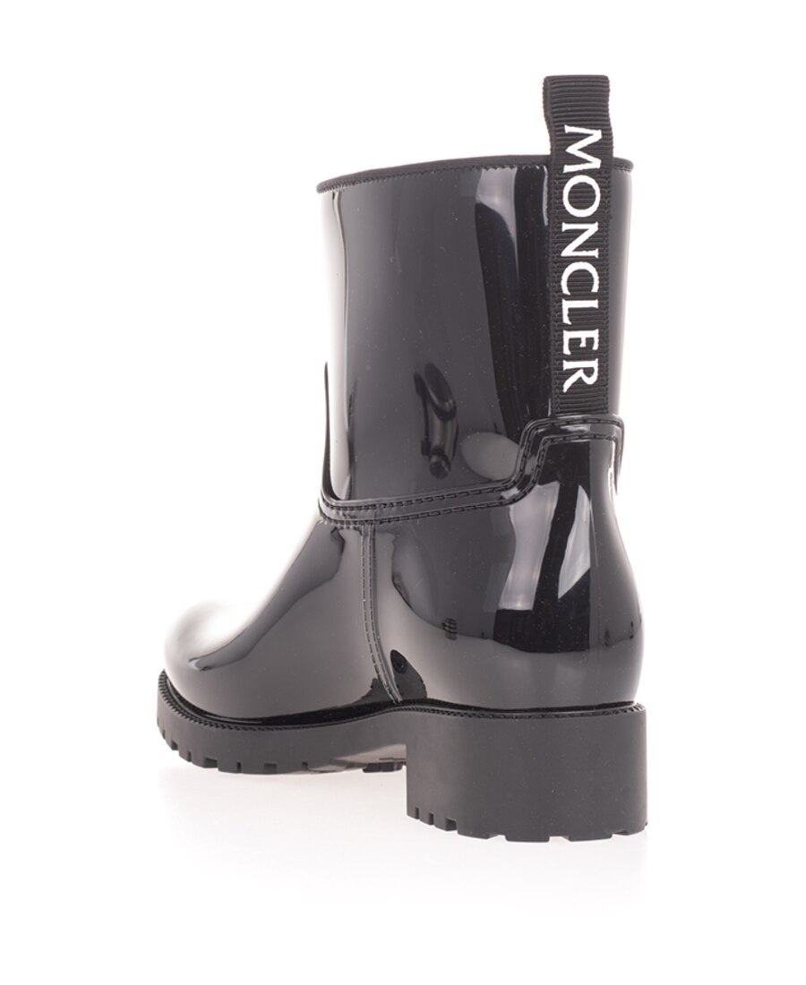 MONCLER LOGO-DETAIL PATENT-LEATHER ANKLE BOOTS 