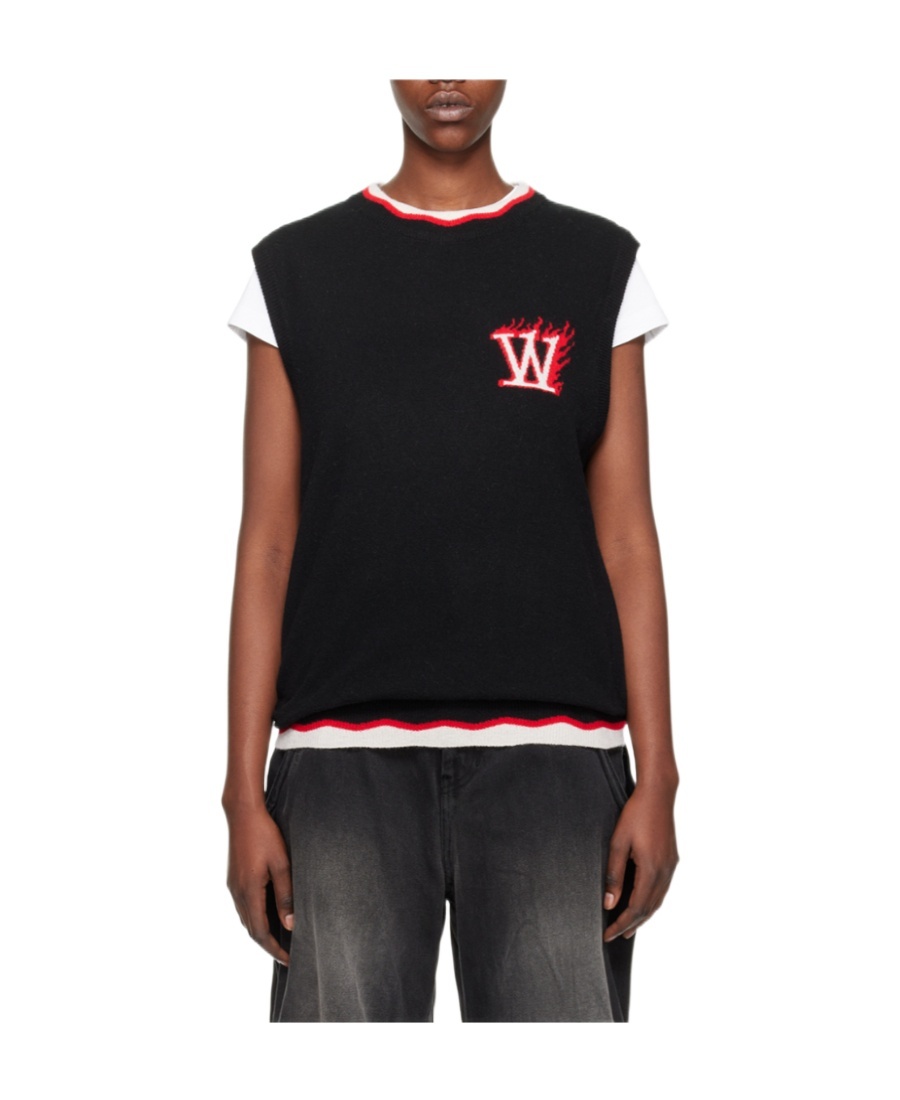 We11 Done Sleeveless Knitted Vest With Round Neck In Black