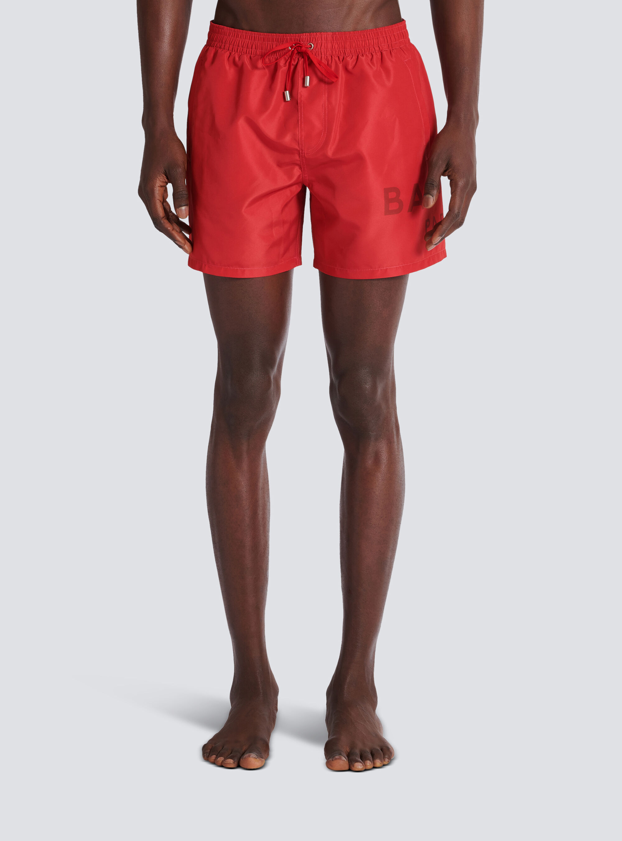 Balmain Logo-print Drawstring Swim Shorts In Red