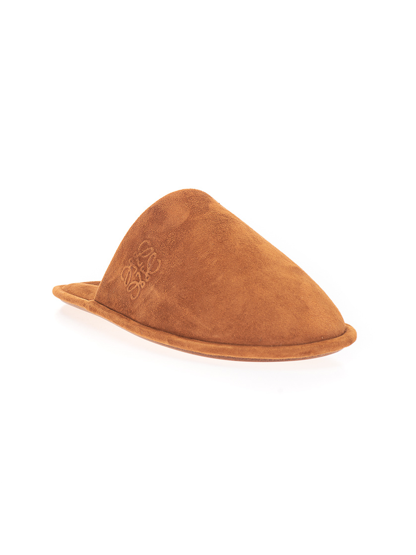 Loewe Logo Embroidered Slippers In Brown