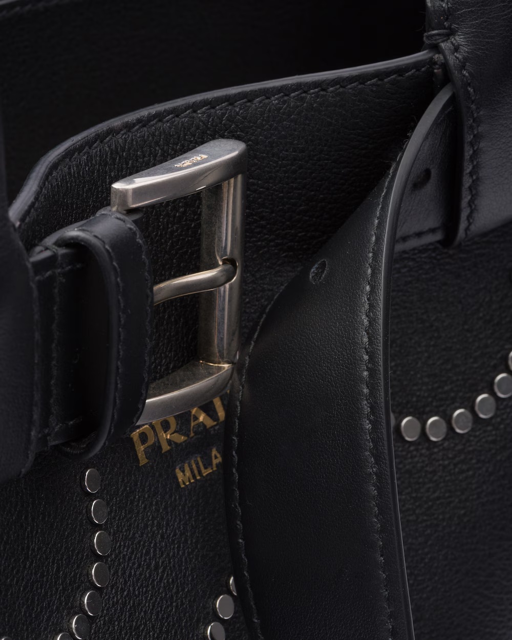 Prada Stud-embellished Buckle Tote Bag In Black