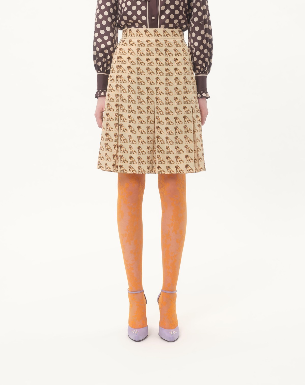 Valentino Crepe De Chine Skirt With Petit Charles Print In Brown