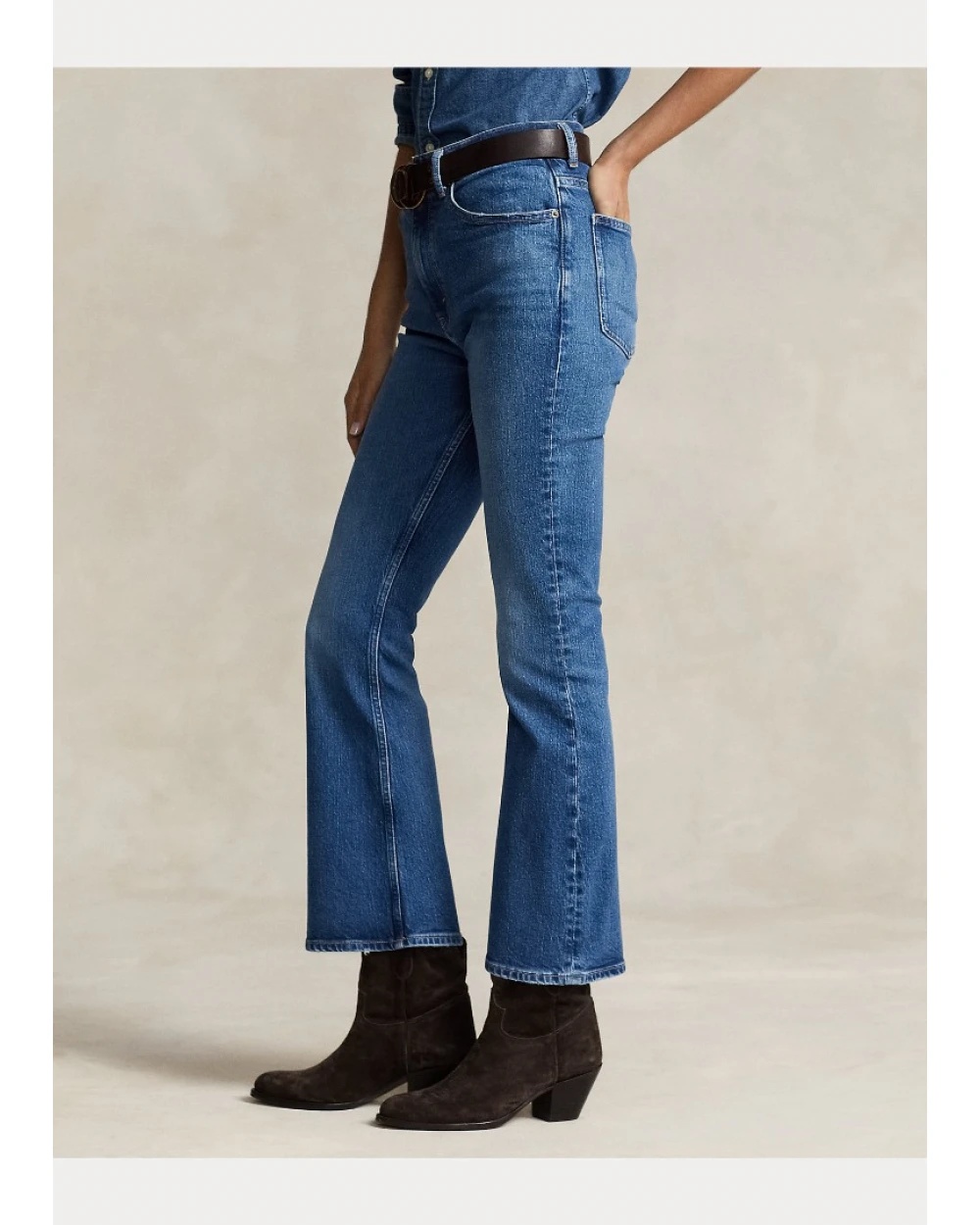 Polo Ralph Lauren High-waisted Flared Jeans With Cropped Leg And Vintage Wash In Blue