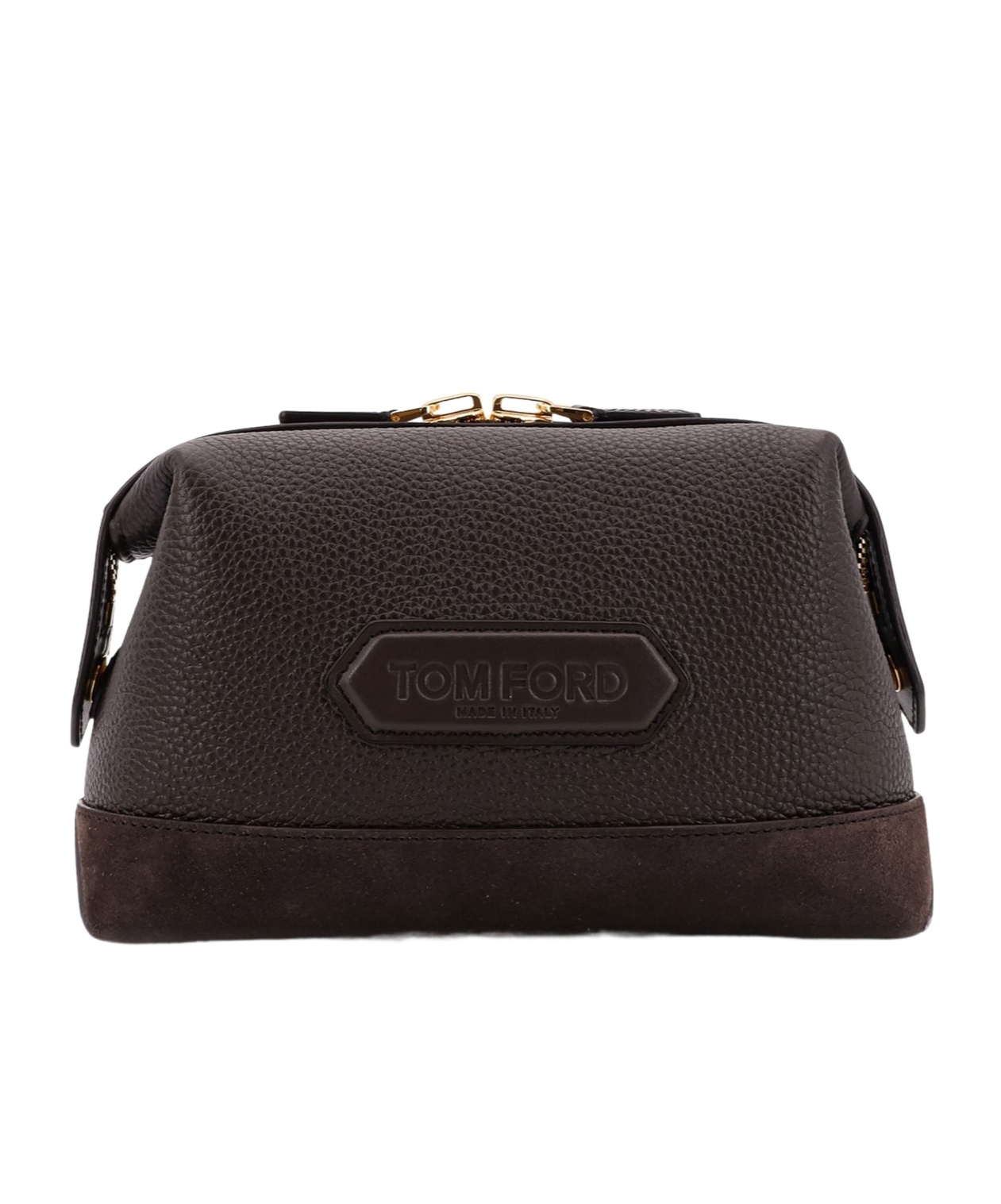 Tom Ford Logo-patch Zipped Clutch Bag In Black