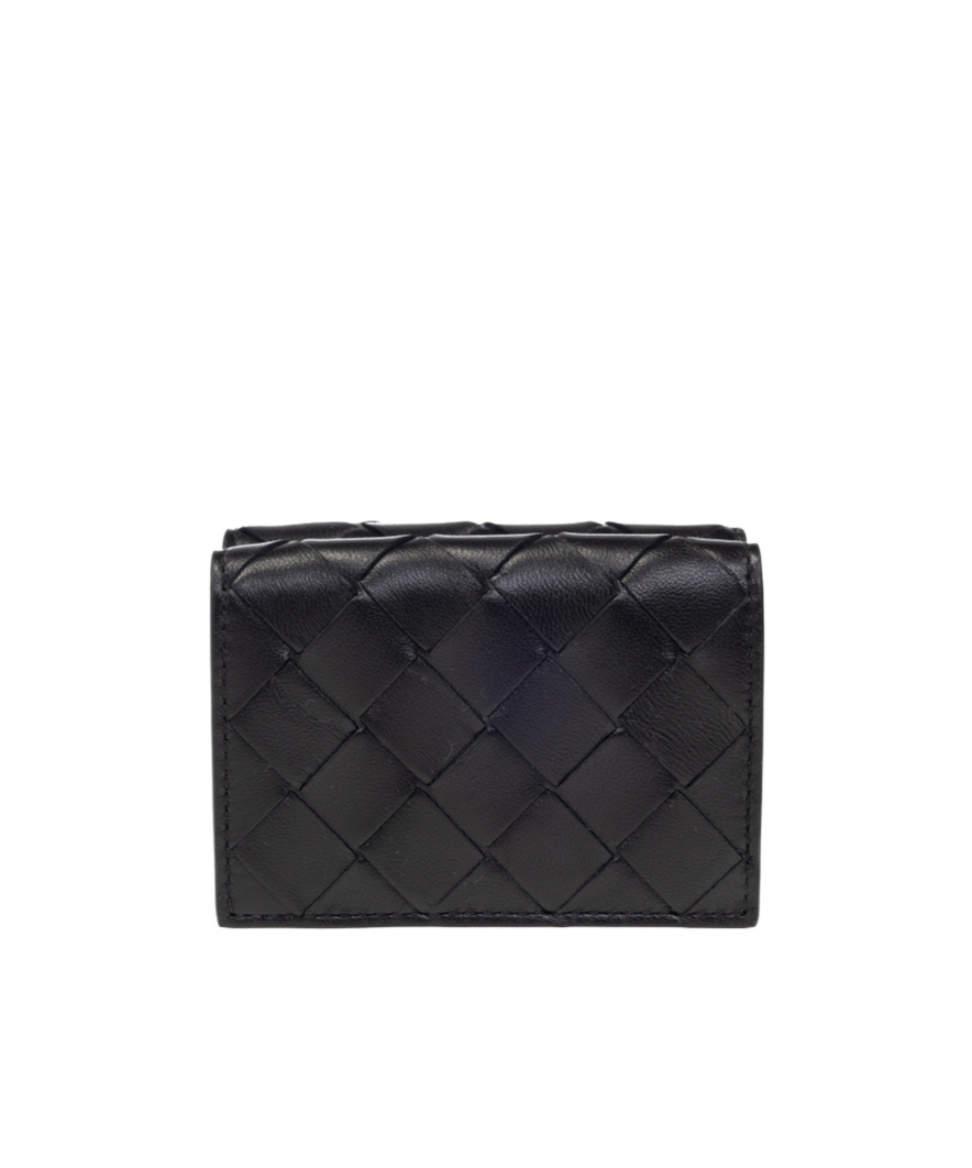 Bottega Veneta Intrecciato Tri-fold Wallet In Black