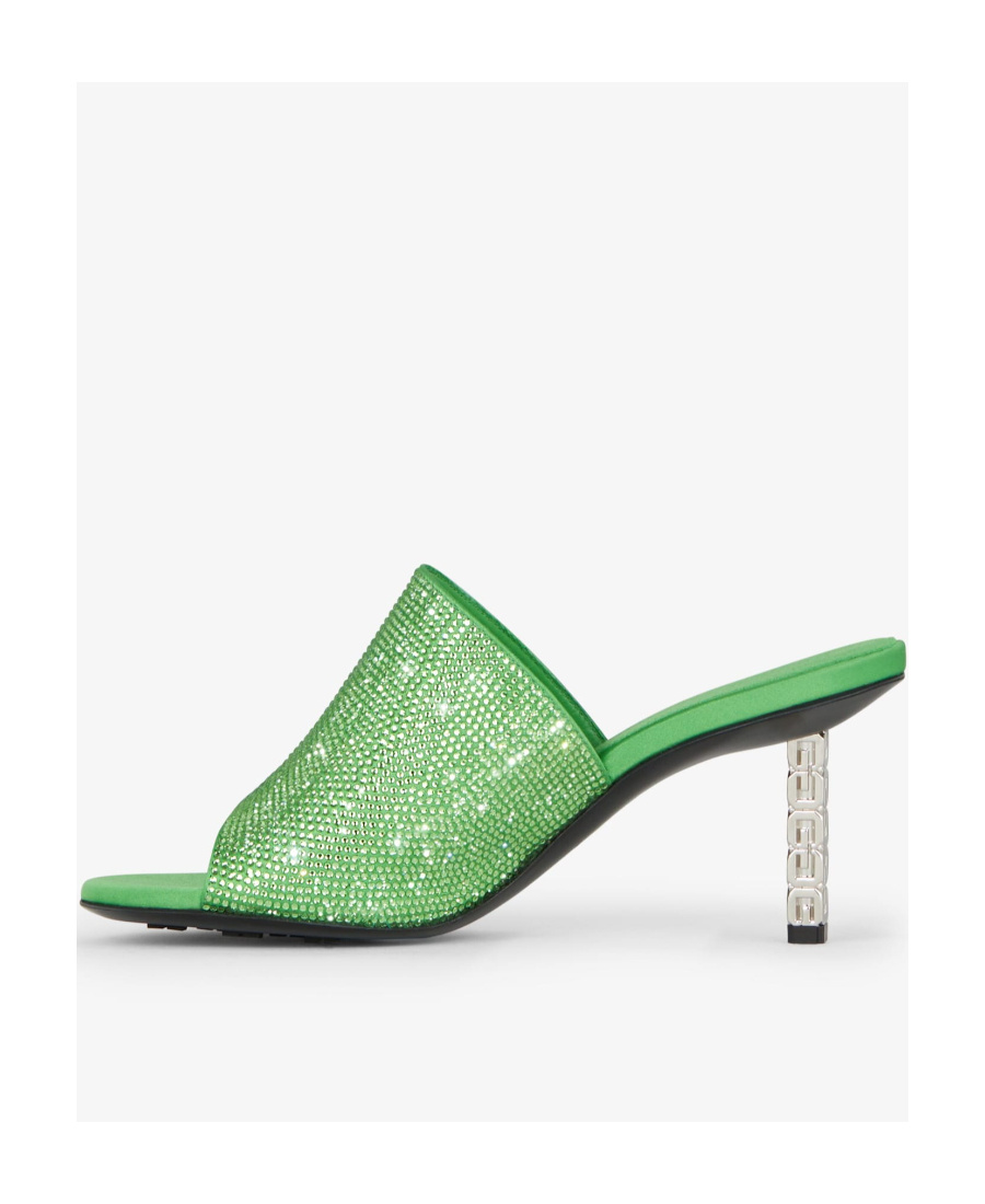 Givenchy G Cube Satin Flat Sandals With Strass In Green