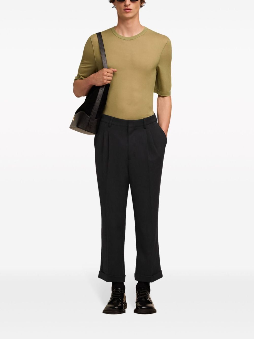 Shop Ami Alexandre Mattiussi Ami Paris Pleat-detailed Turn-up Cuffs Tailored Trousers In Black