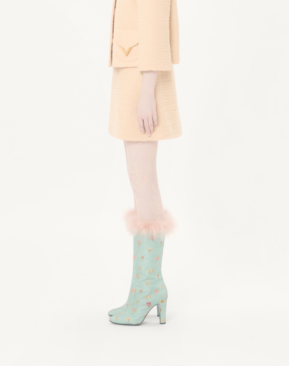 Valentino Curly Wool Short Skirt In Neutral