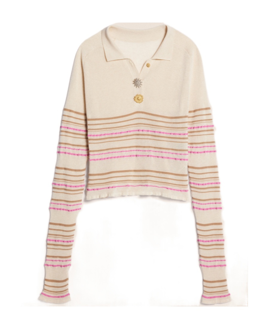 Jacquemus Long-sleeved Striped Polo Shirt In Nude