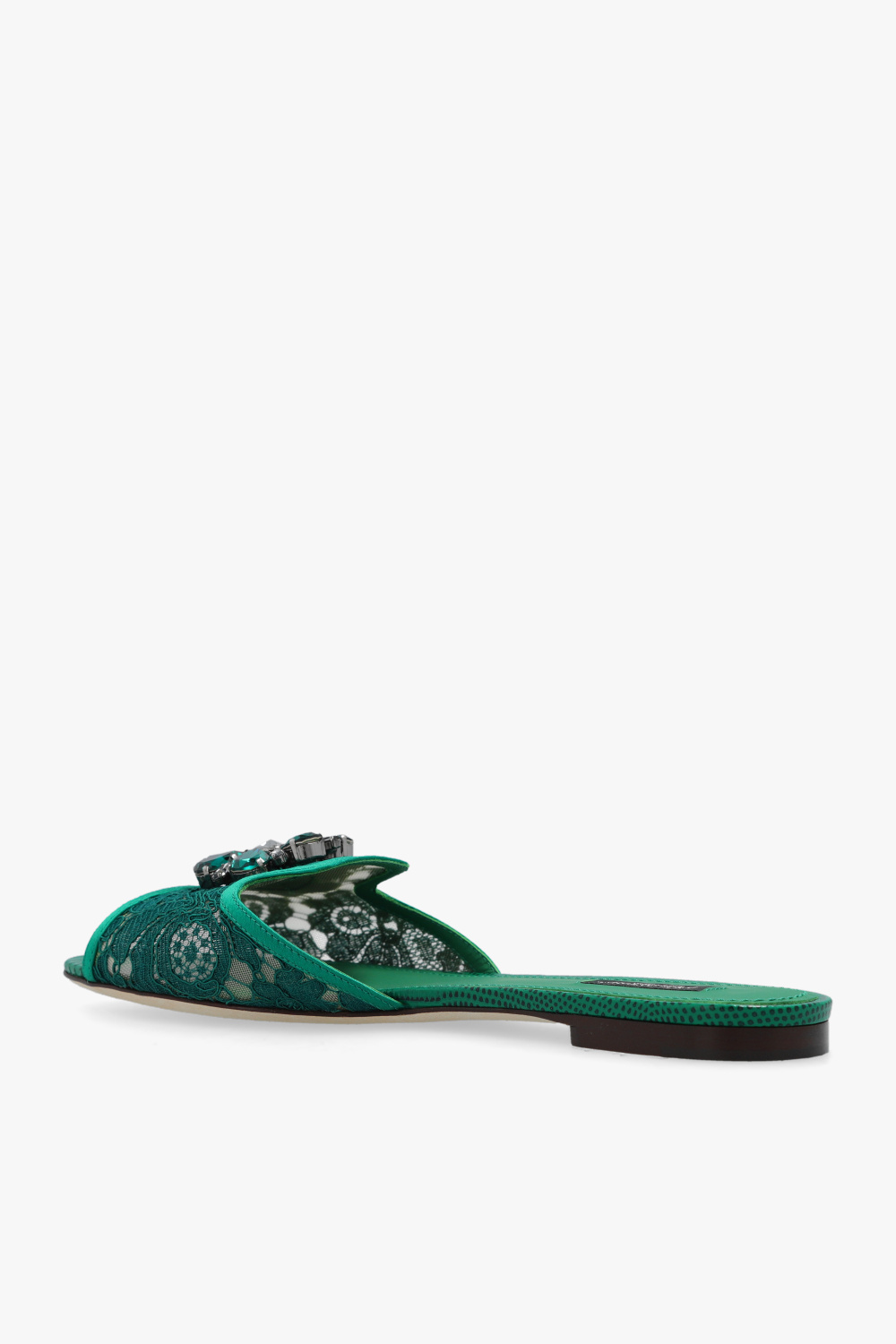 Shop Dolce & Gabbana Bianca Crystal-embellished Lace Sandals In Green