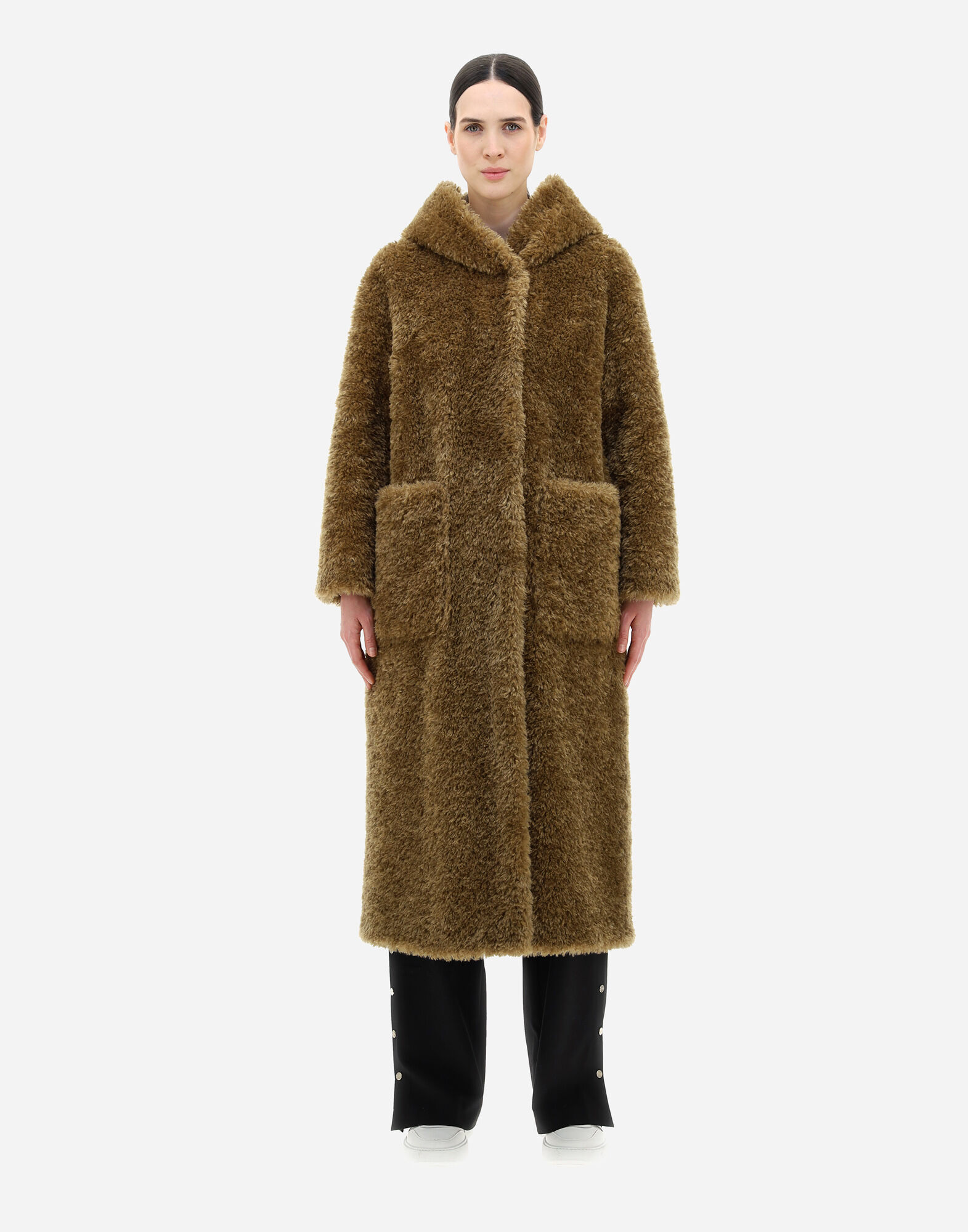 Herno Curly Faux Fur Coat Women In Green
