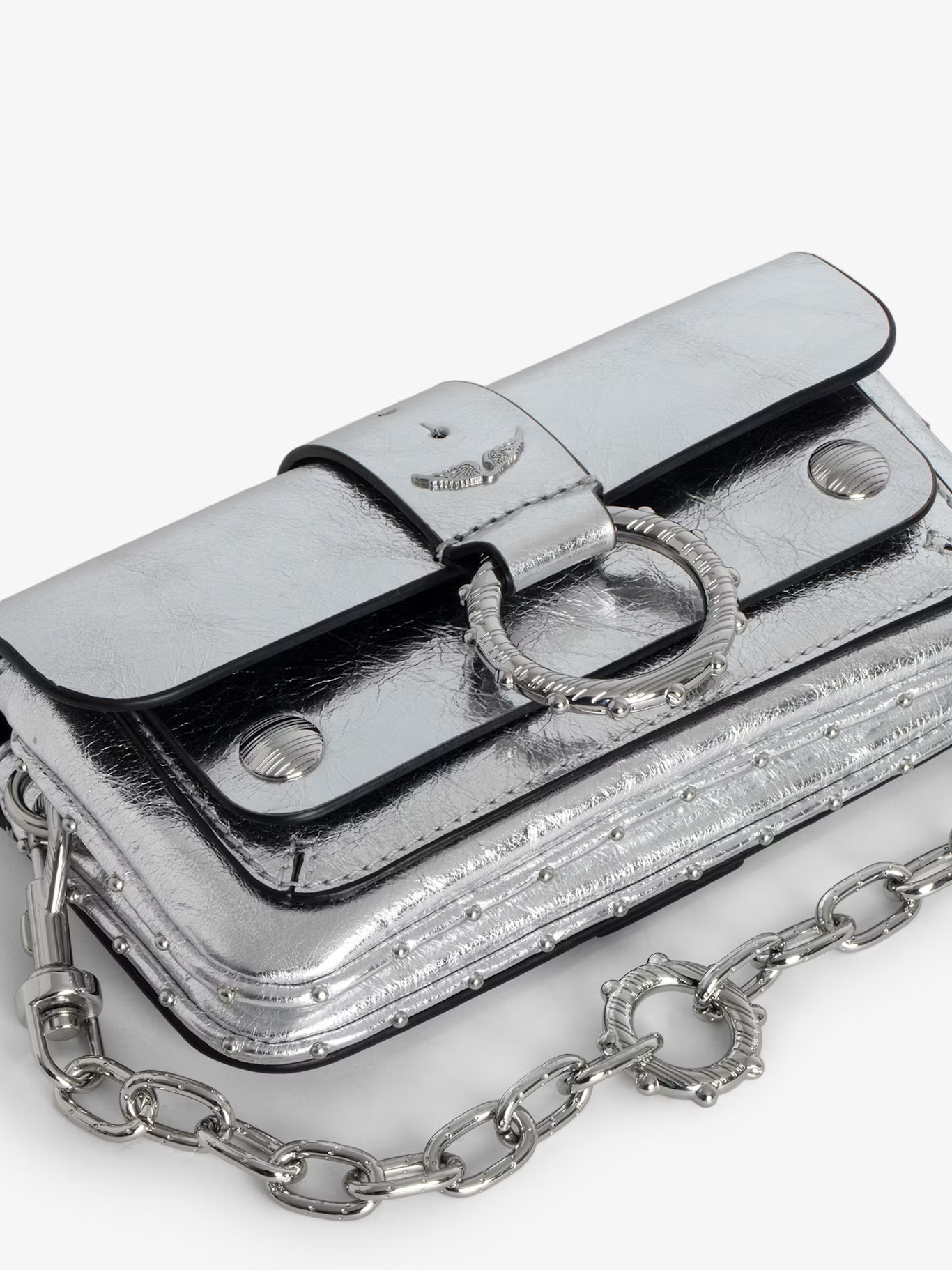 Zadig & Voltaire Metallic Leather Crossbody Bag In Silver