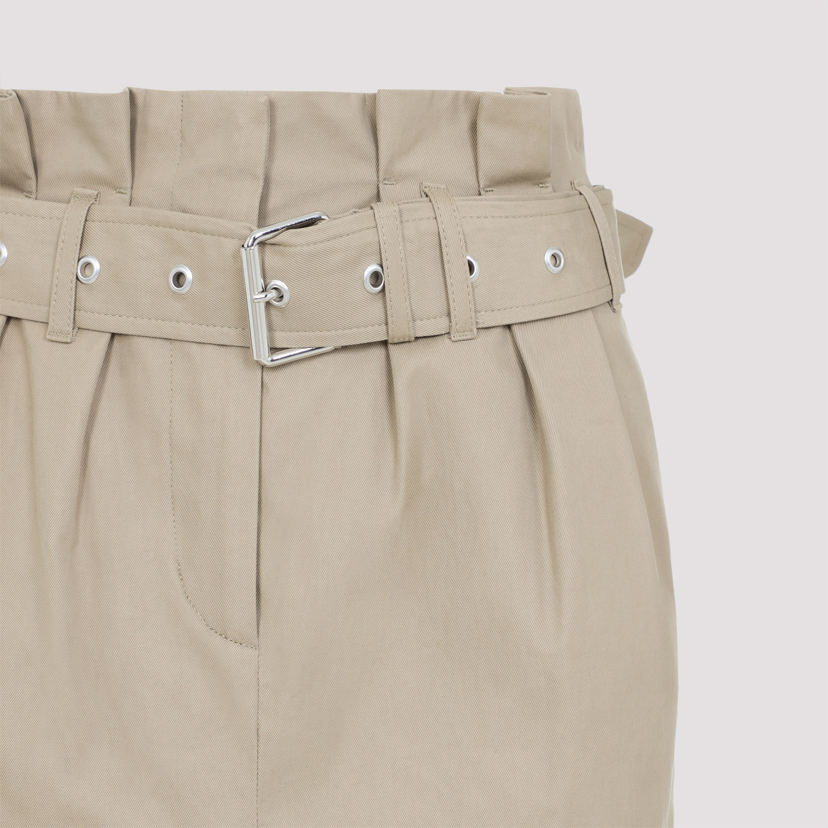 Dries Van Noten Belted Pleated Cotton Midi Skirt In Beige