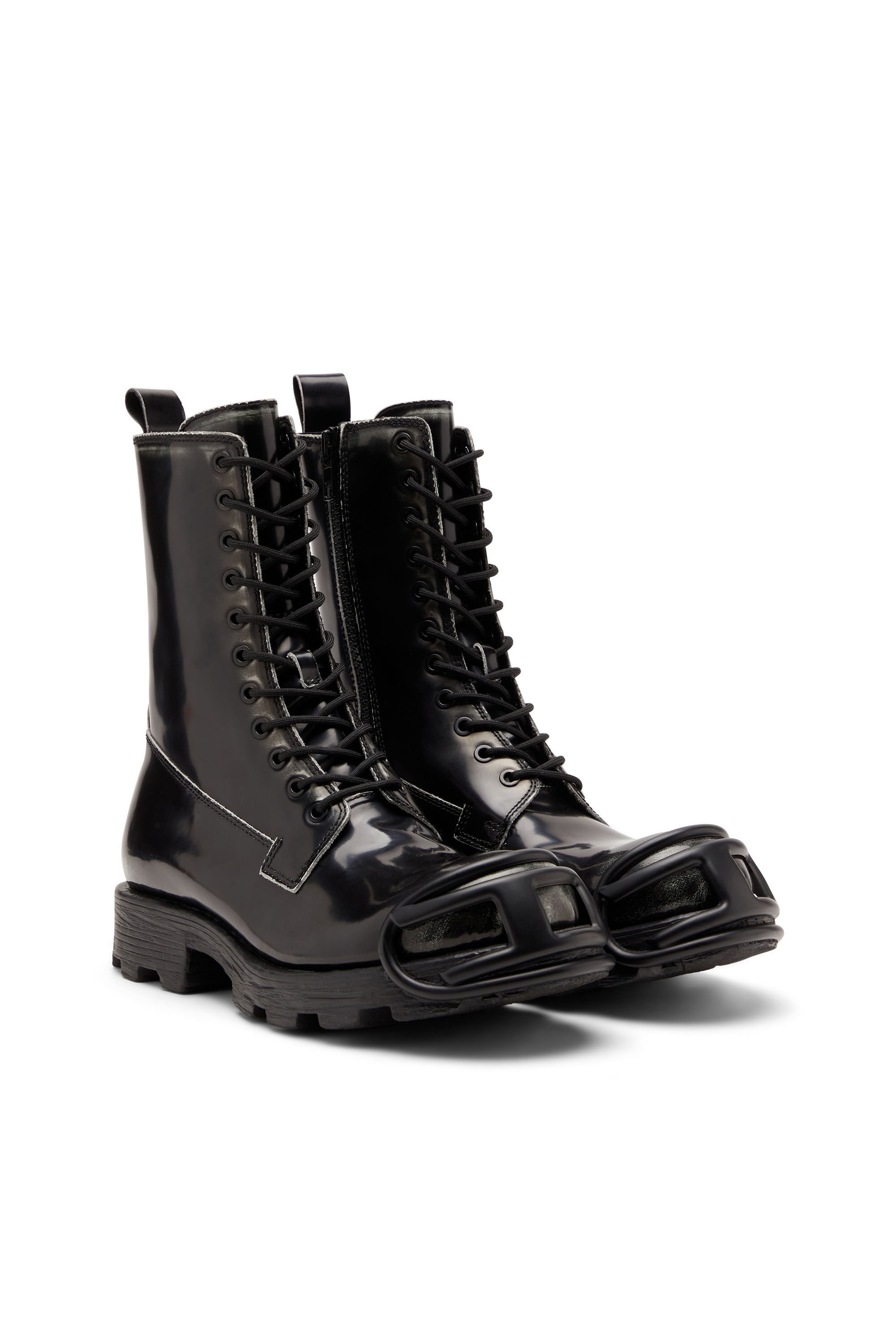 Diesel Leather Boots With Oval D Rein-forced Toe In Black