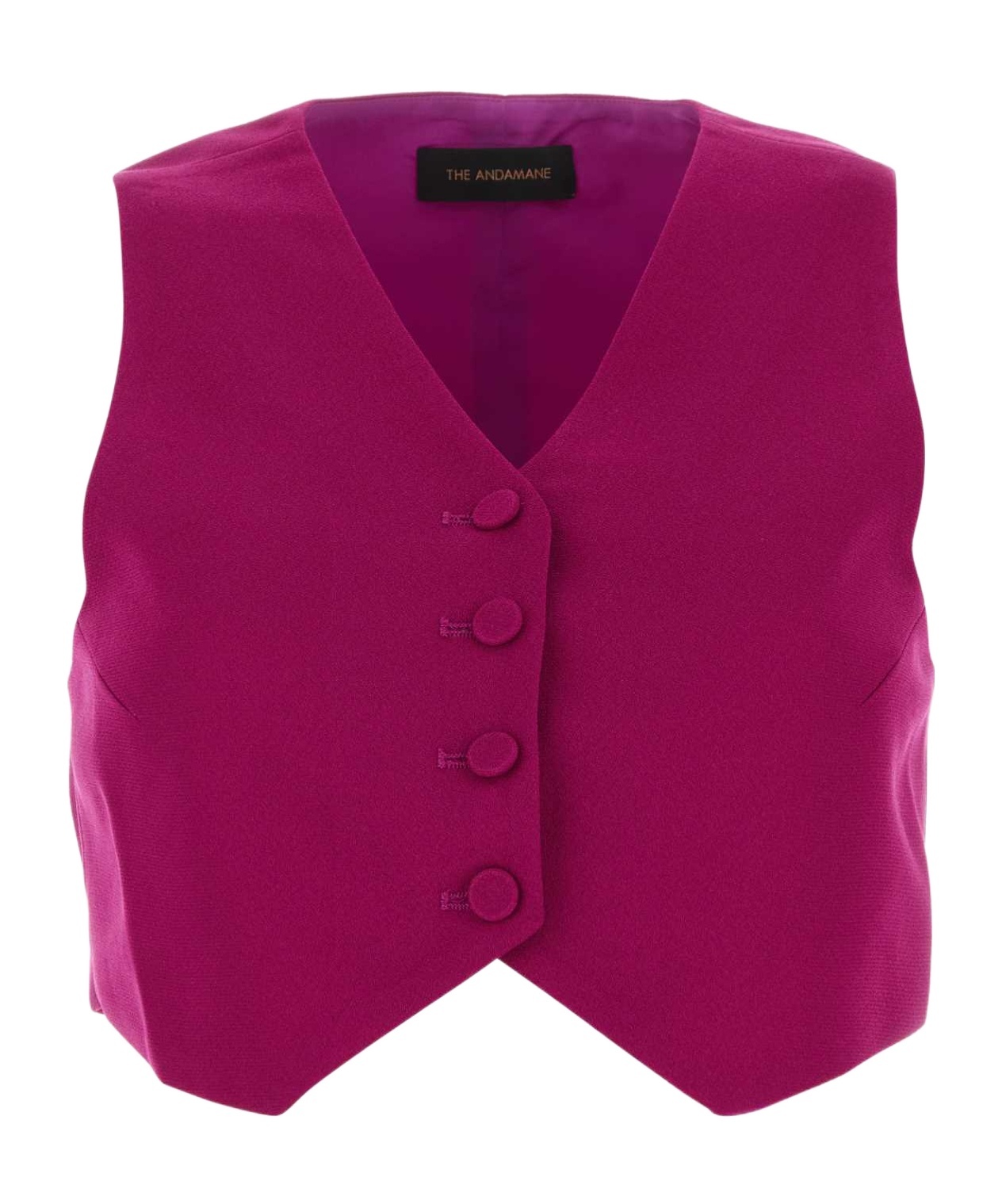The Andamane Sleeveless V-neck Vest With Belted Waist In Purple