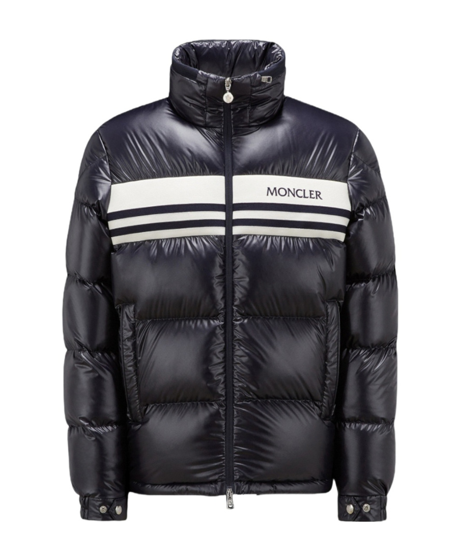 Moncler Logo Embroidered Zip-up Puffer Jacket In Blue