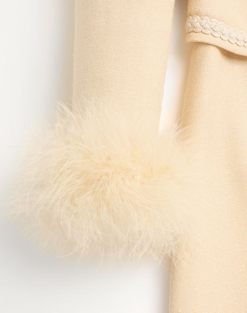 Valentino Feather-trimmed Embellished Jacquard And Woven Mini Dress In Birch Color