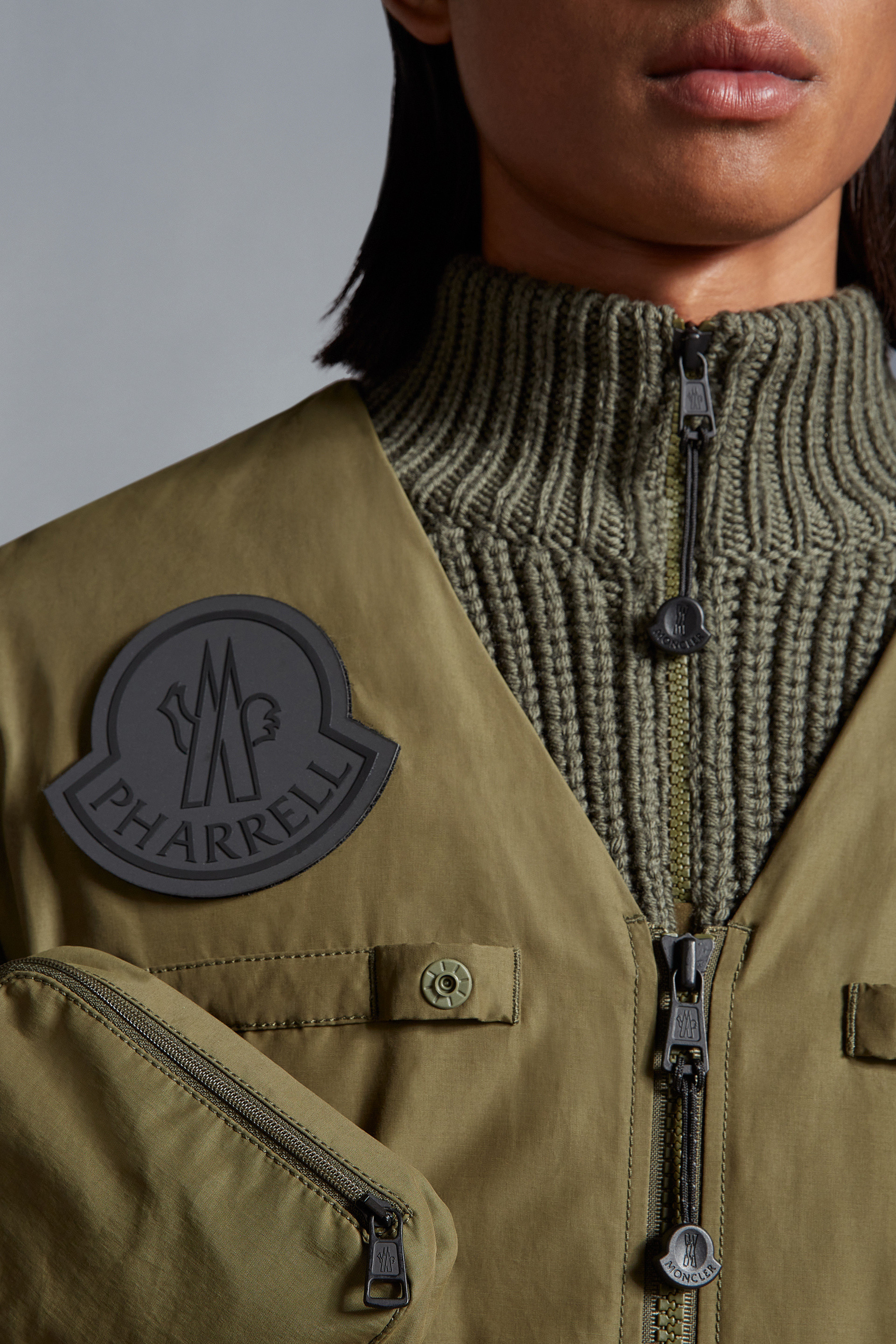 Moncler X Pharrell Williams Zipper Long-sleeved Down Jacket In Green