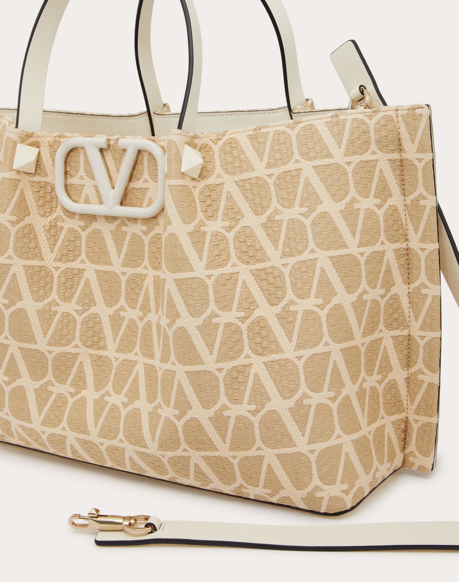 Valentino Vlogo Woven Raffia Tote Bag In Nude