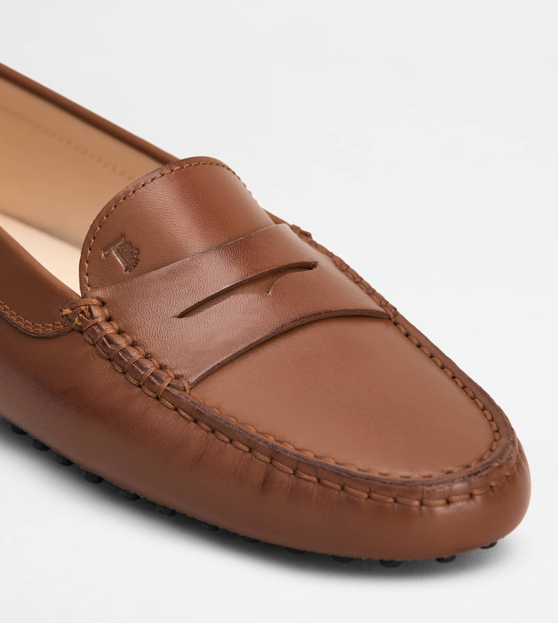 Tod's Penny Strap Loafers Stitch Detailing Rubber Sole In Brown