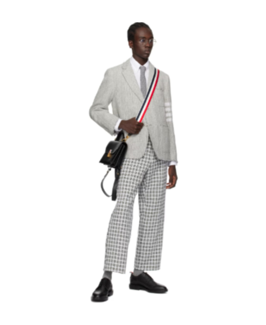 Thom Browne Backstrap-detail Checked Tailored Trousers In Gray