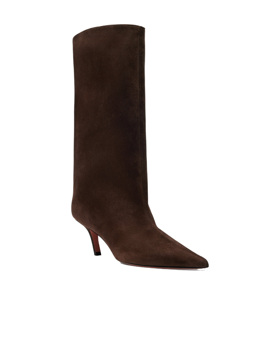 Amina Muaddi Pointed Short Boots In Brown