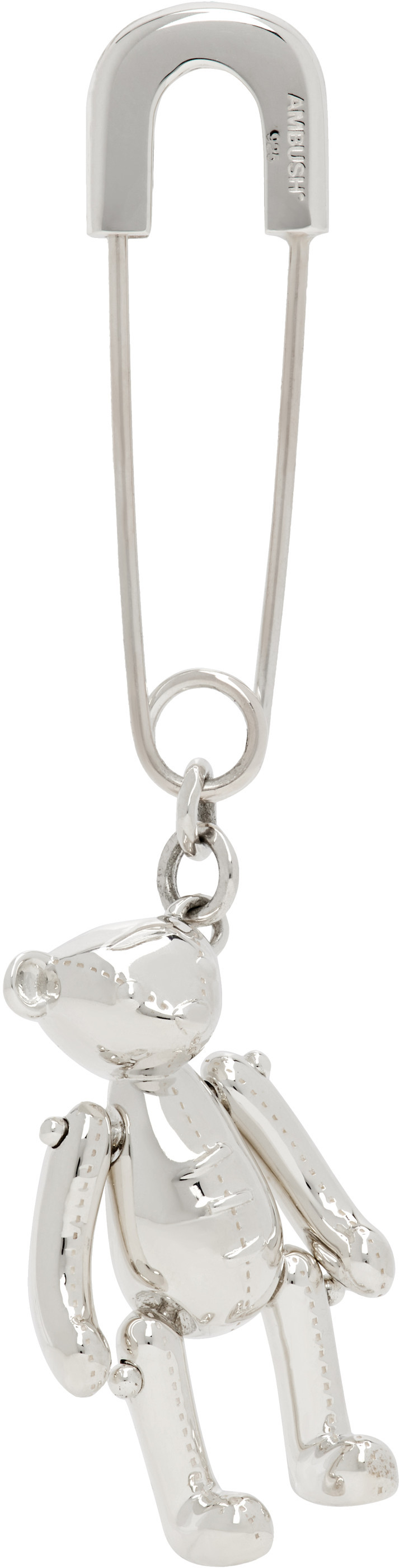 Ambush Teddy Bear Charm Single Earring In White