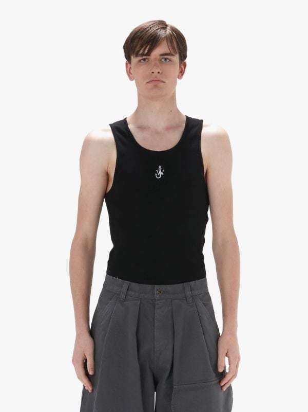 Jw Anderson Logo Embroidery Stretch Cotton Tank Top In Black