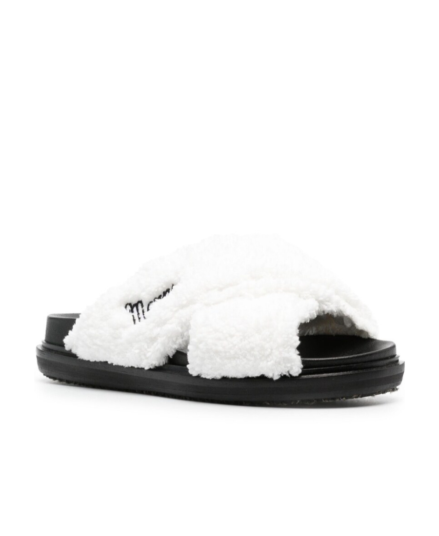 Marni Logo-embroidered Shearling Sandals In White