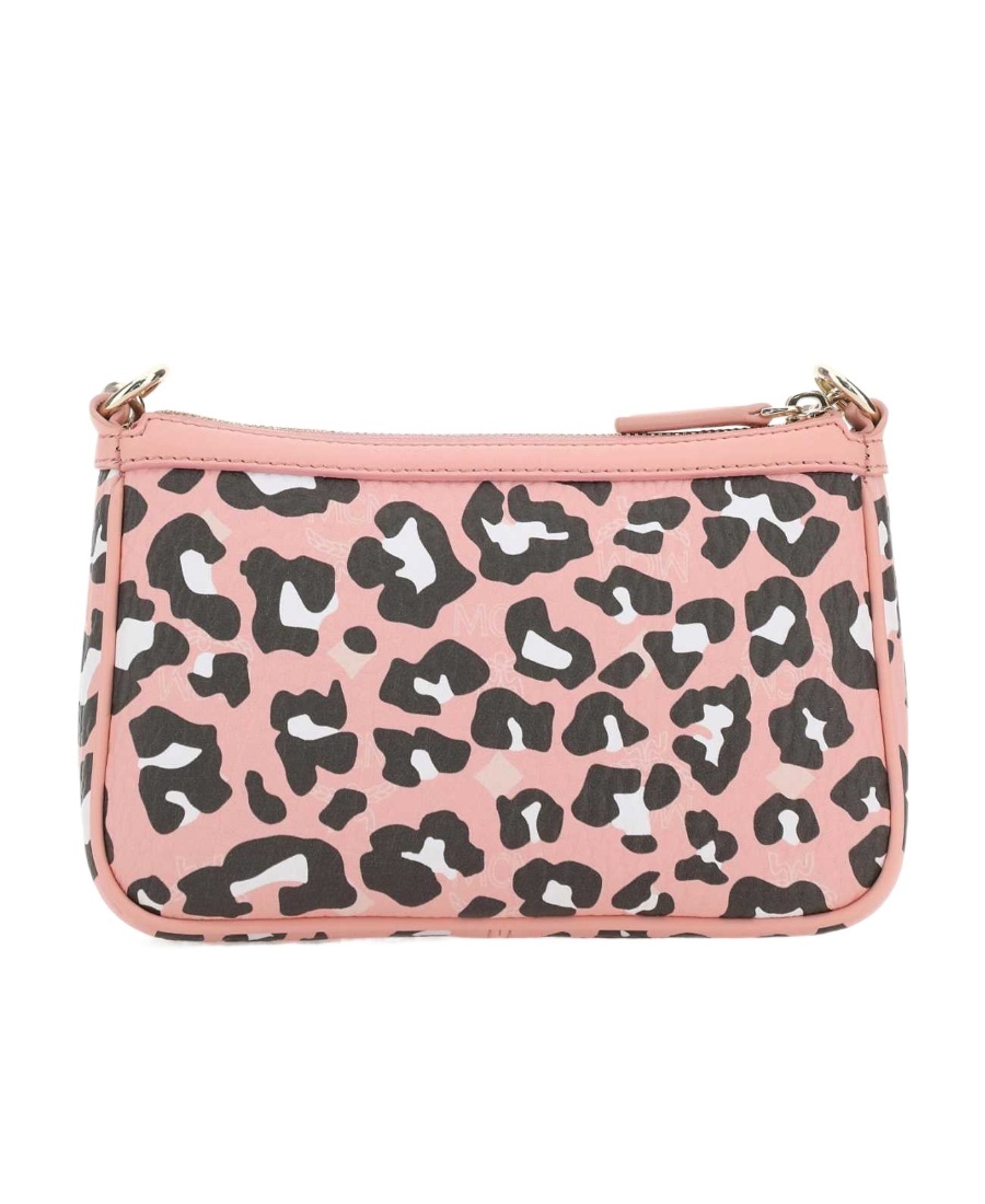 Shop Mcm Leopard Printed Chain-linked Mini Shoulder Bag In Pink