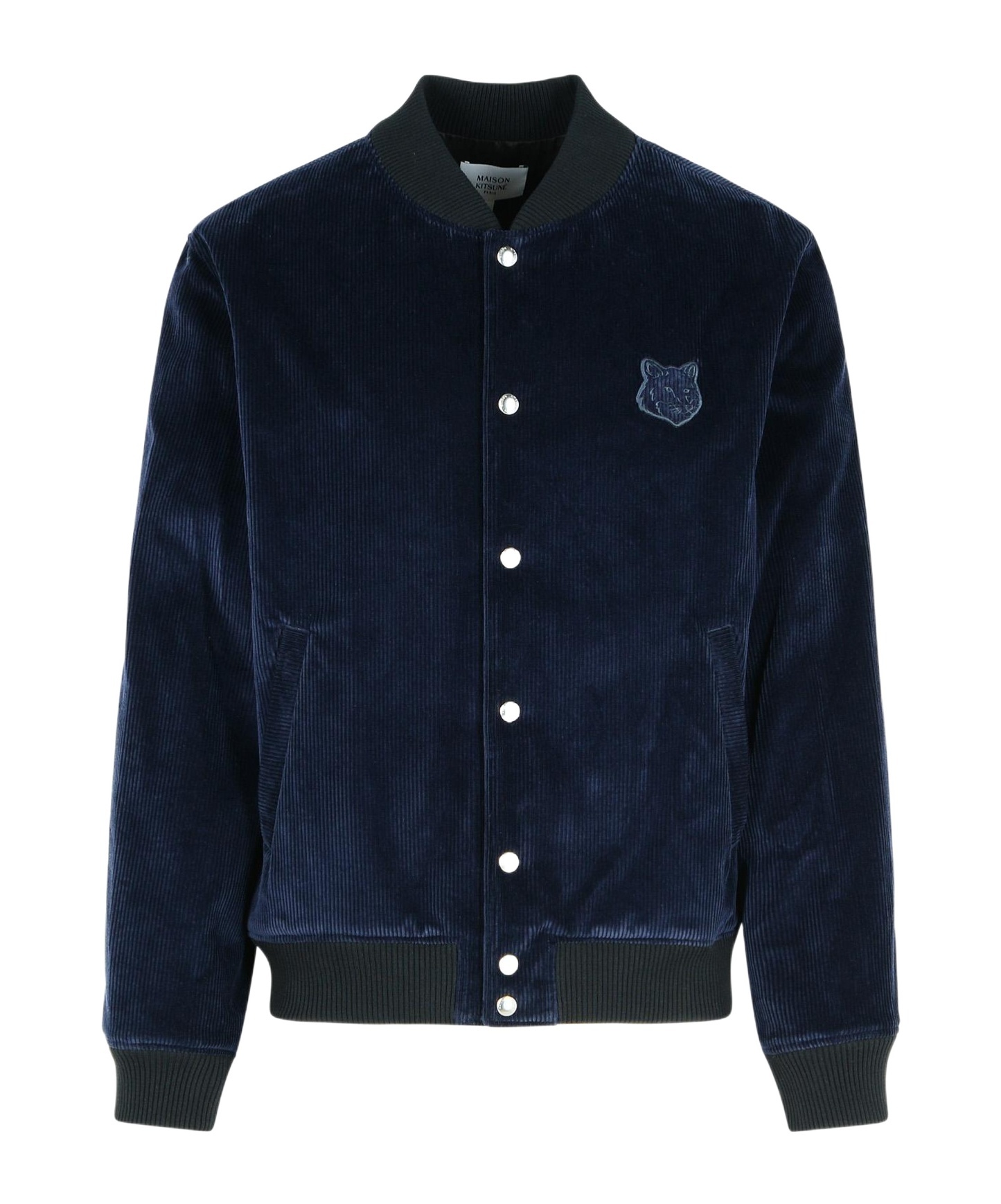 Maison Kitsuné Teddy Navy Cotton Bomber Jacket In Black