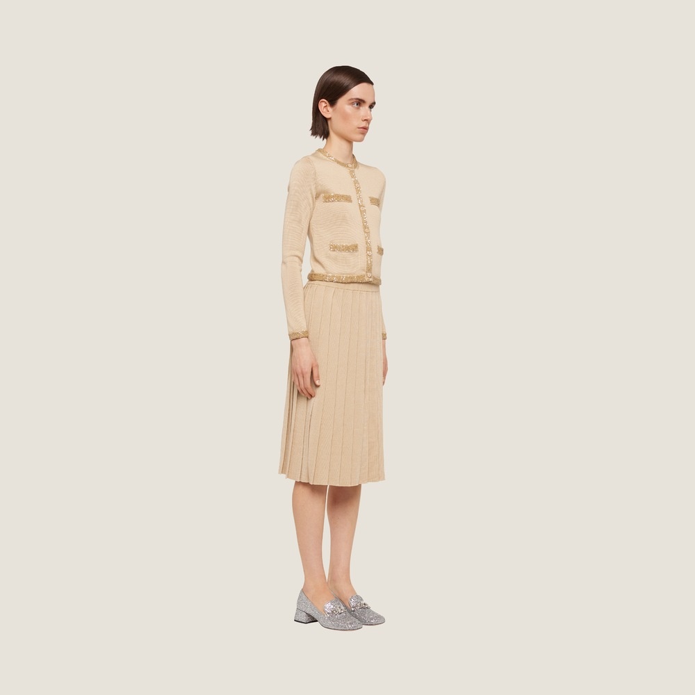 Miu Miu Sequined Silk Cropped Cardigan In Nude