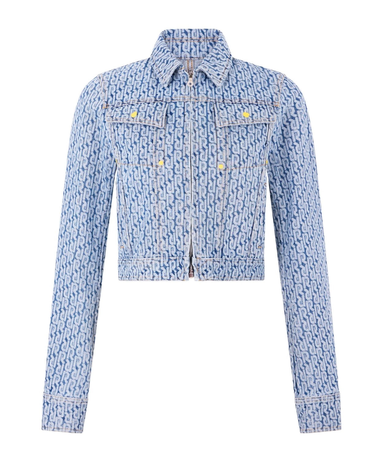 Rabanne Monogram-pattern Cotton Denim Jacket In Blue