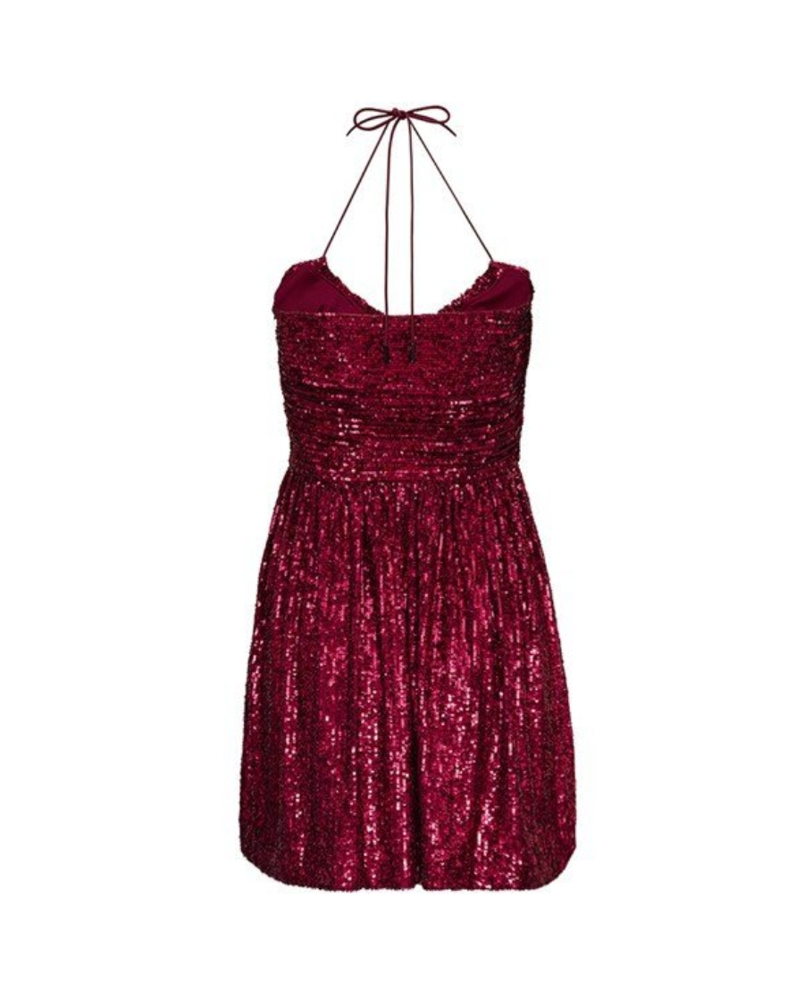 Saint Laurent Sequinned Pleated Mini Dress In Brown