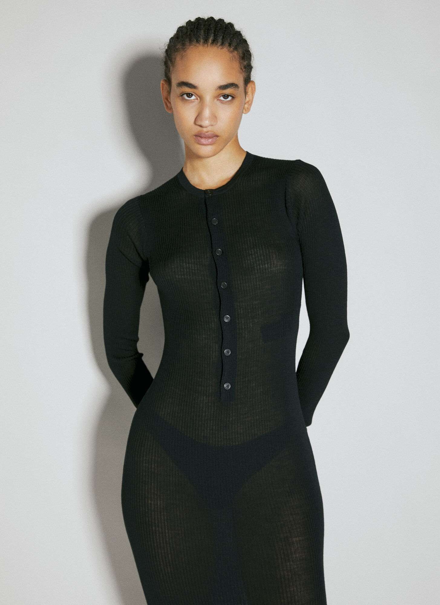 Ann Demeulemeester Round-collar Long-sleeved Dress In Black