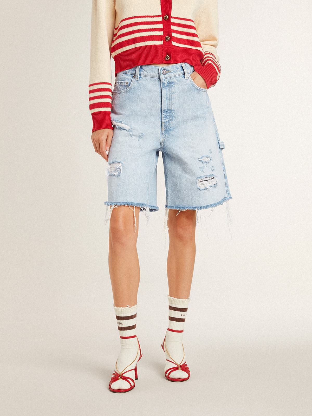 Golden Goose Denim Shorts With Belt Loops In Light Blue