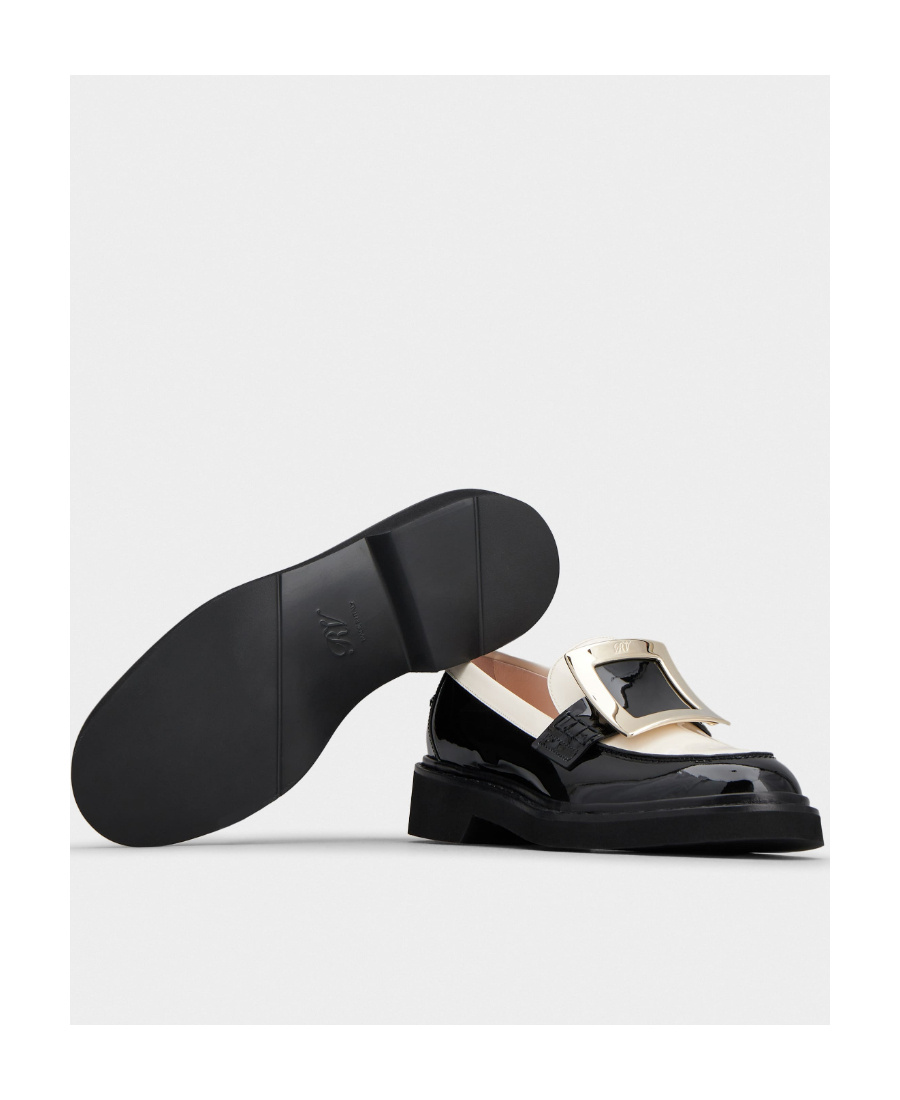 Roger Vivier Viv' Rangers Metal Buckle Loafers In Patent Leather In Black