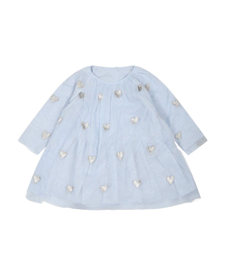 Stella Mccartney Kids Embroidered Heart Long Sleeved Party Dress In Blue