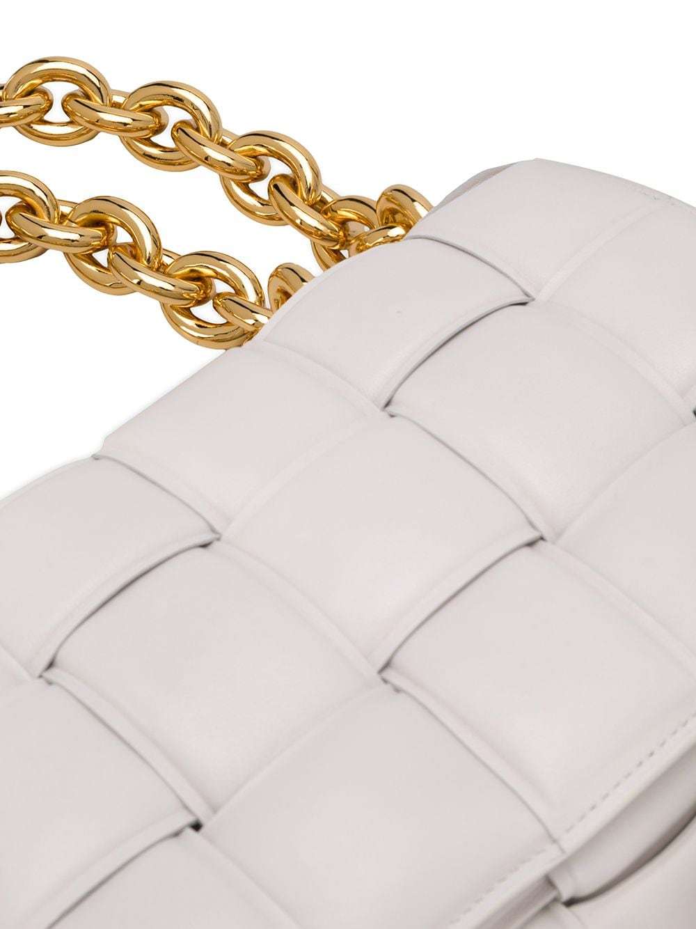 Bottega Veneta Chain Cassette Padded Intrecciato Crossbody Bag In White