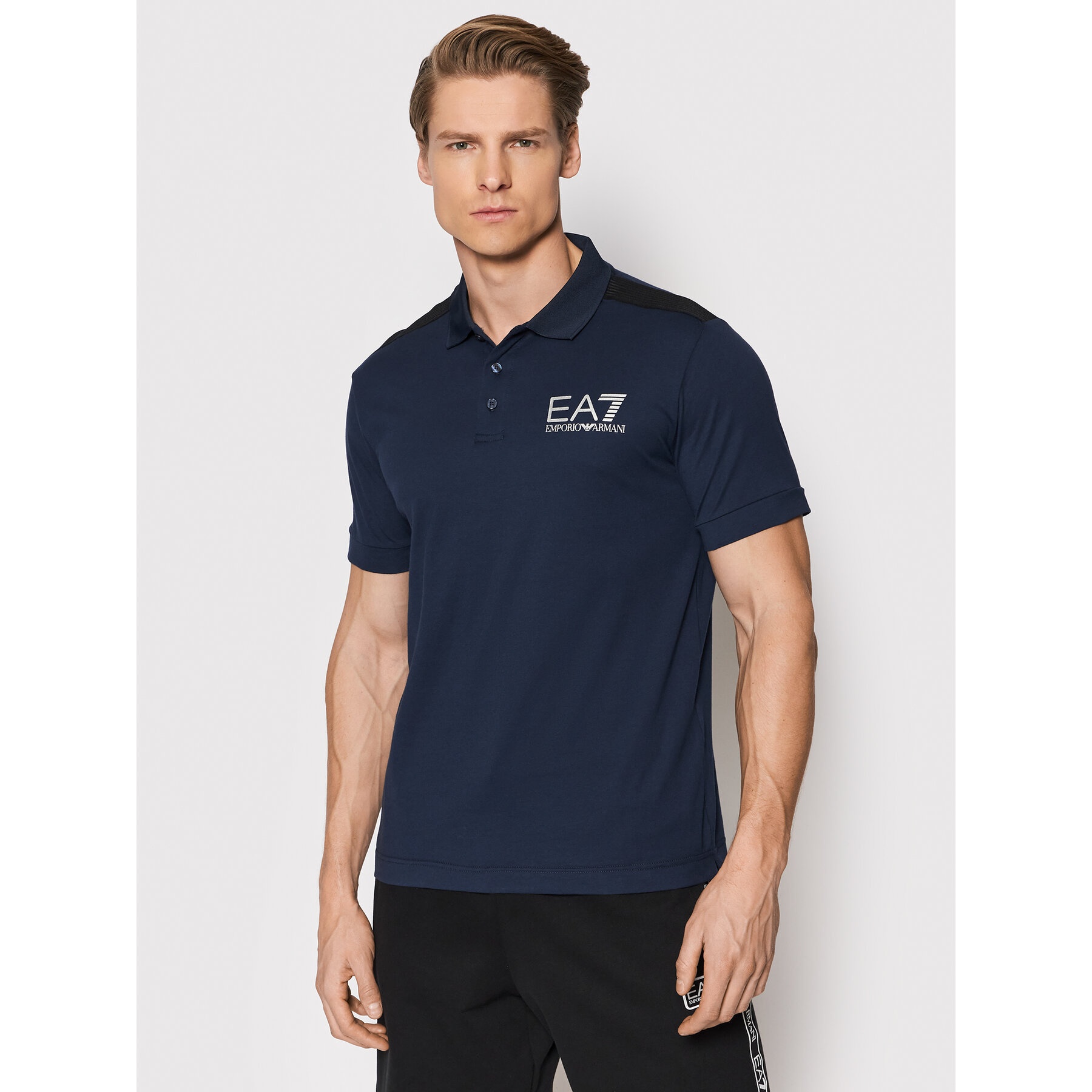EA7 NAVY BLUE LOGO SHORT-SLEEVED POLO SHIRT