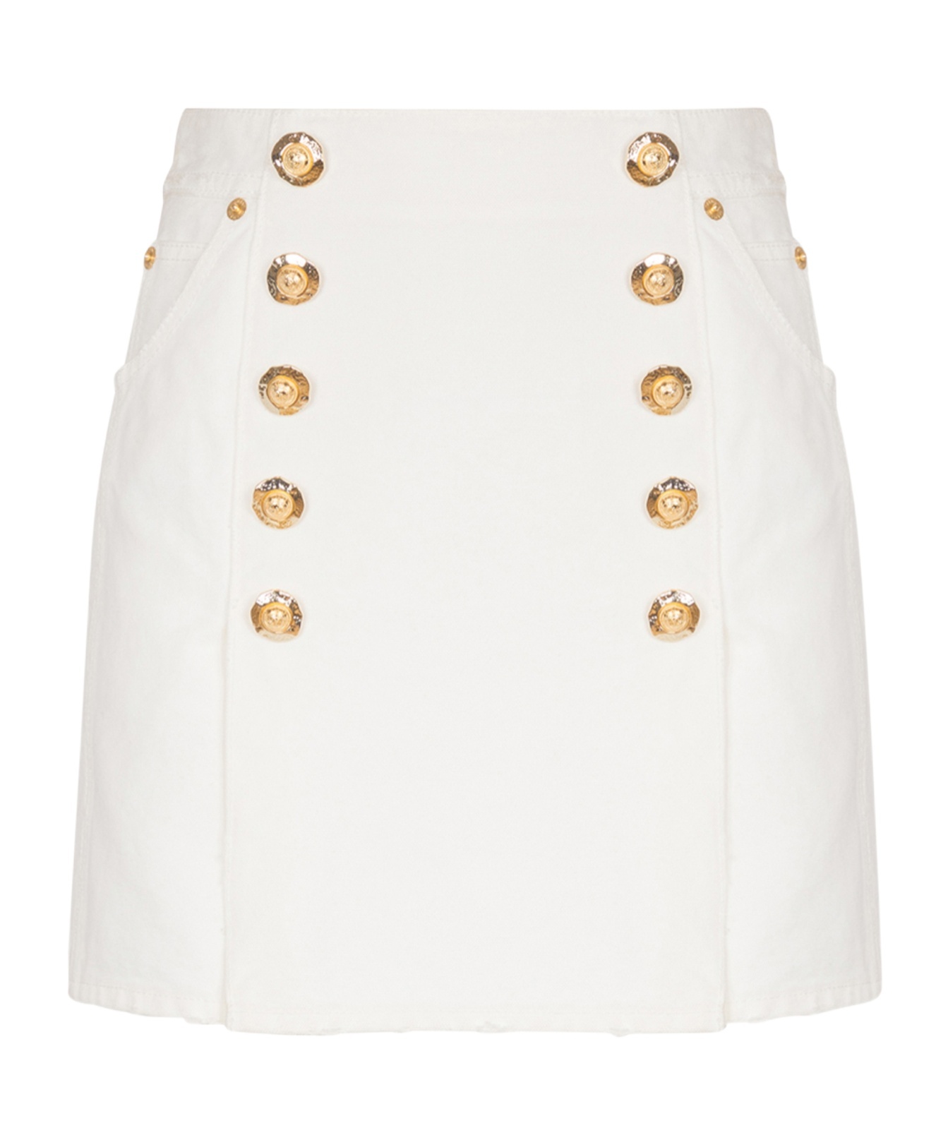 Balmain Skirt Cotton Canvas Gold Buttons In White