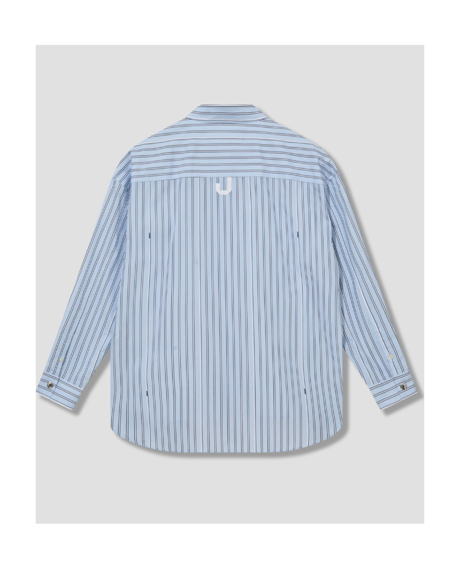 Jacquemus Striped Collared Long-sleeve Shirt In Blue