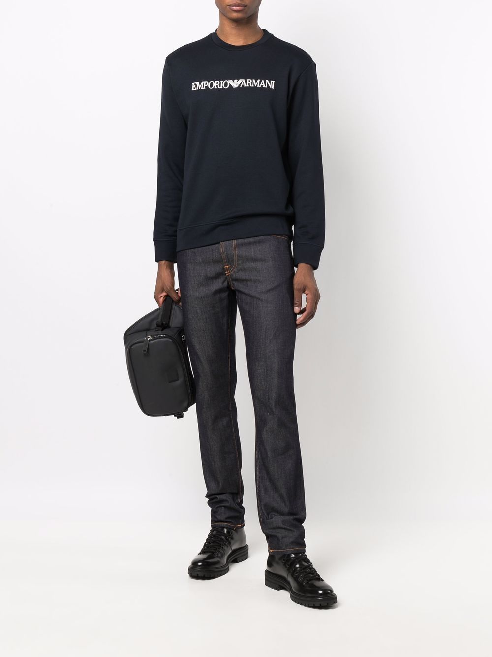 Emporio Armani Cotton Blend Crewneck Sweatshirt In Black