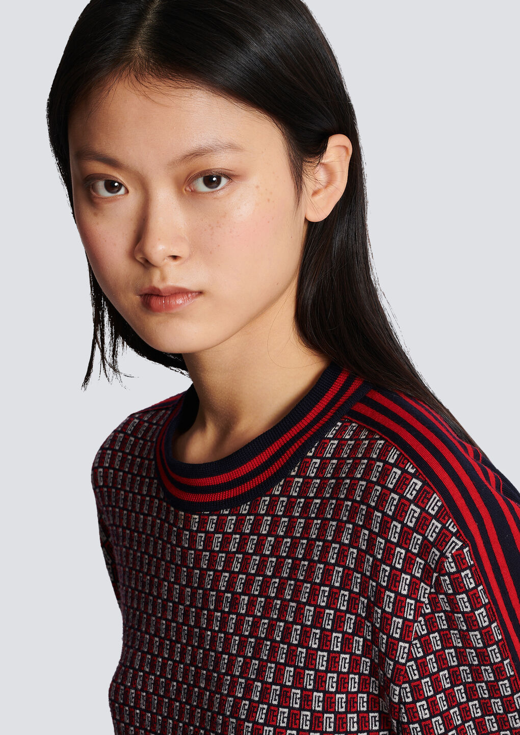BALMAIN CROPPED MONOGRAMMED KNIT JUMPER