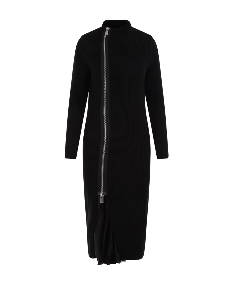 Sacai Zip-up Wool Midi Dress In Black