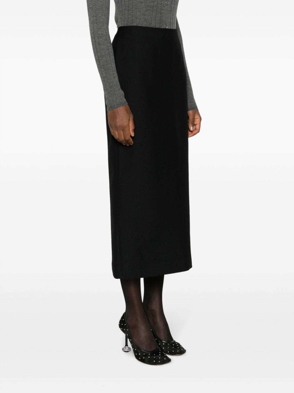 Valentino Virgin Wool Longuette Skirt With Slits And Silk Lining In Black