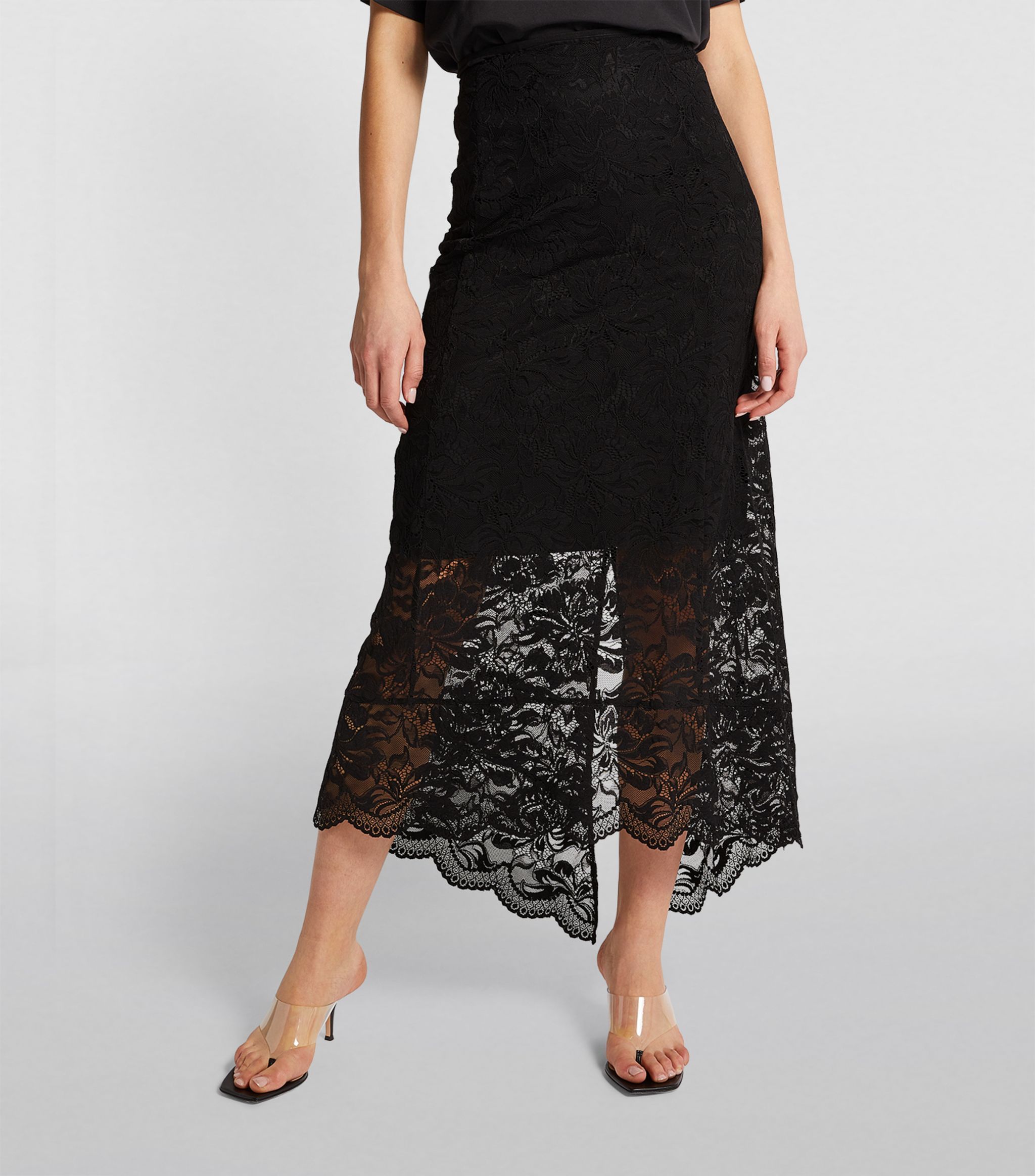 Shop Rabanne Split-hem Lace Midi Skirt In Black