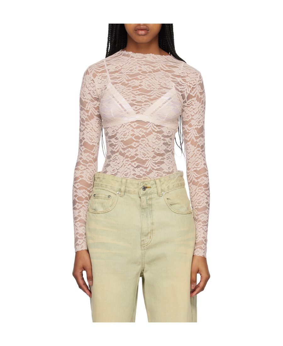 We11 Done T-shirt With Round Neck And Long Sleeves In Nude