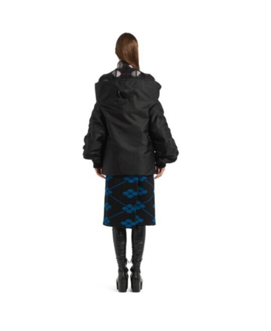 Prada Re-nylon Off-shoulder Bomber Jacket In Black